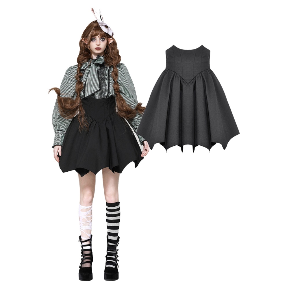 Dark in Love - Minimalist Batwing ALine High waisted short skirt - Black